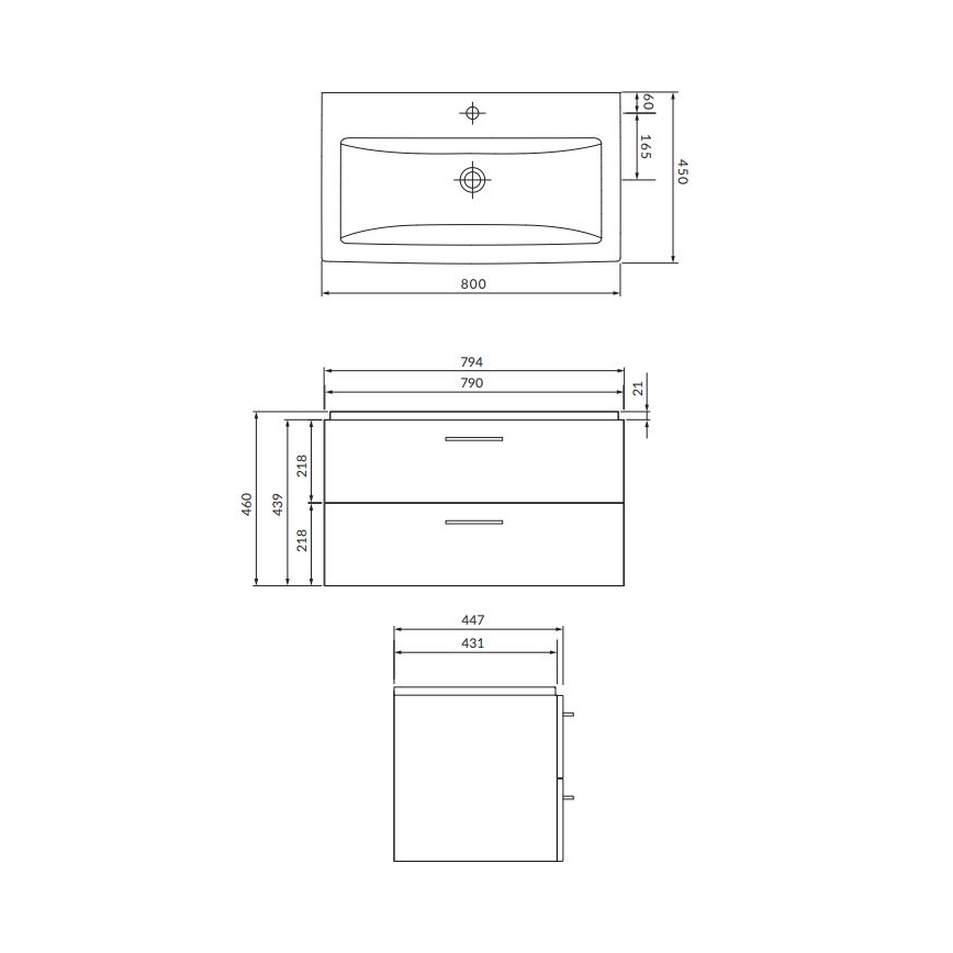 Cersanit S801-338-DSM - Hängender Badezimmerschrank mit Waschbecken ELODY 46x80 cm Weiß