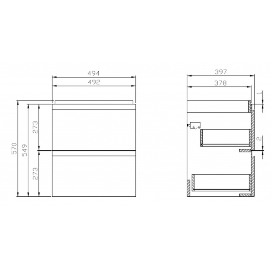 Cersanit S929-012 - Hängender Badunterschrank mit Waschbecken MEDDIE 57x49,4 cm glänzend weiß