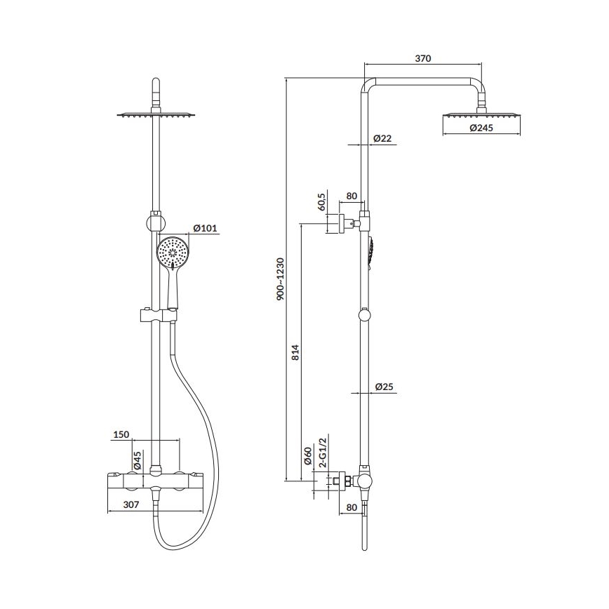 Cersanit S951-340 - Duschset mit thermostatischem Mischbatterie CITY glänzender Chrom