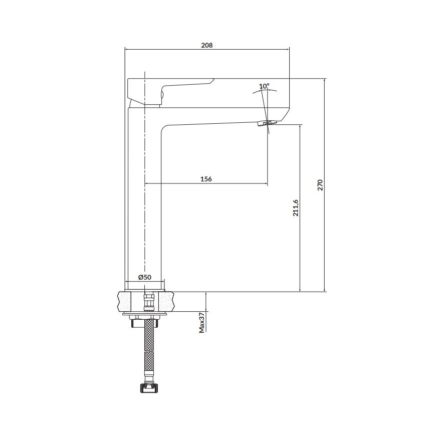 Cersanit S951-356 - Waschtischarmatur MILLE 27 cm schwarz inkl. Ablaufgarnitur