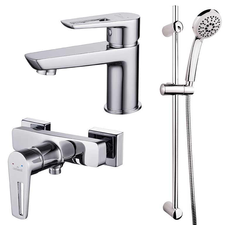 Cersanit S952-004 - Dusch-Set mit Armatur + Waschbeckenarmatur MILLE glänzendes Chrom