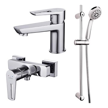Cersanit S952-004 - Duschset mit Armatur + Waschtischarmatur MILLE glänzender Chrom
