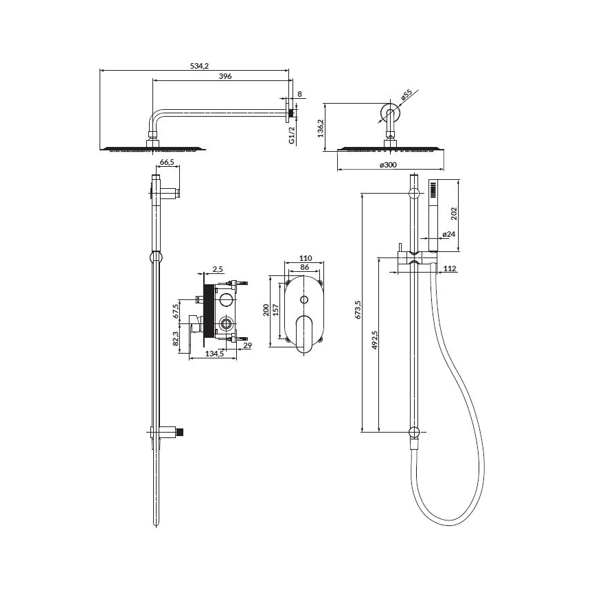 Cersanit S952-008 - Dusch-Set mit Unterputz-Armatur CREA glänzendes Chrom