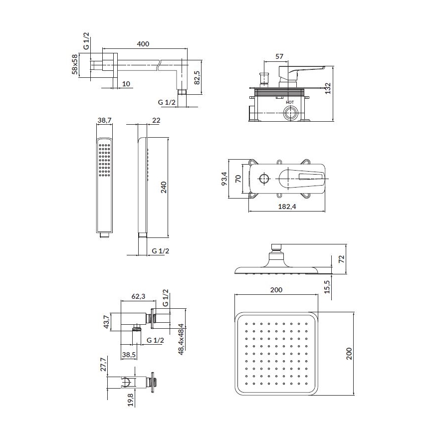 Cersanit S952-012 - Dusch-Set mit Unterputz-Armatur MILLE glänzendes Chrom