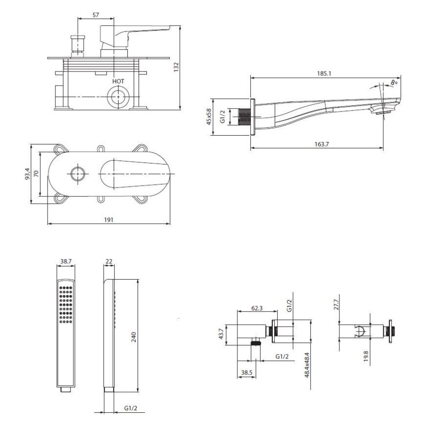 Cersanit S952-037 - Badewannenset mit Unterputzarmatur MILLE glänzender Chrom