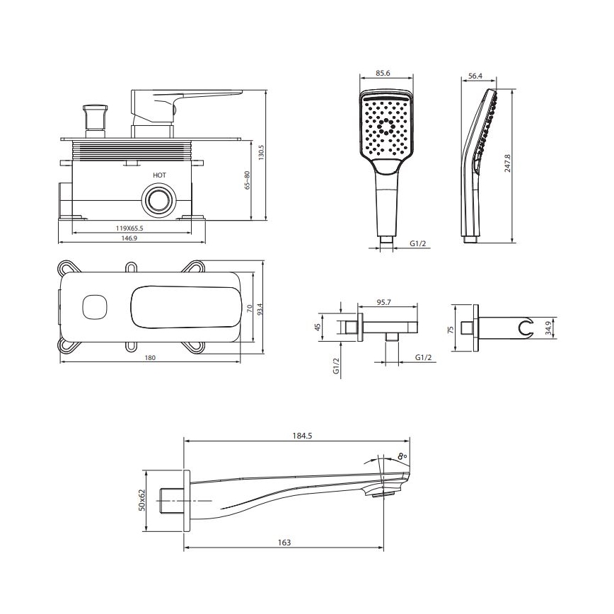Cersanit S952-039 - Badewannenset mit Unterputzarmatur LARGA in glänzendem Chrom