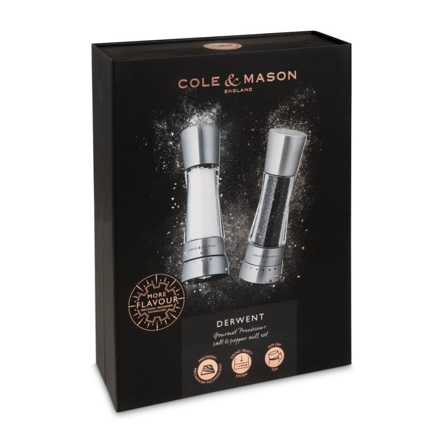Cole&Mason - Salz- und Pfeffermühlen-Set DERWENT, 2 Stück, 19 cm, glänzender Chrom
