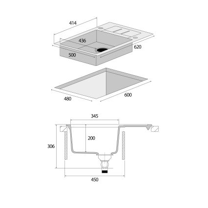 Concept DG05C45WH - Küchenspüle CUBIS 50 x 62 cm, Granit/Weiß