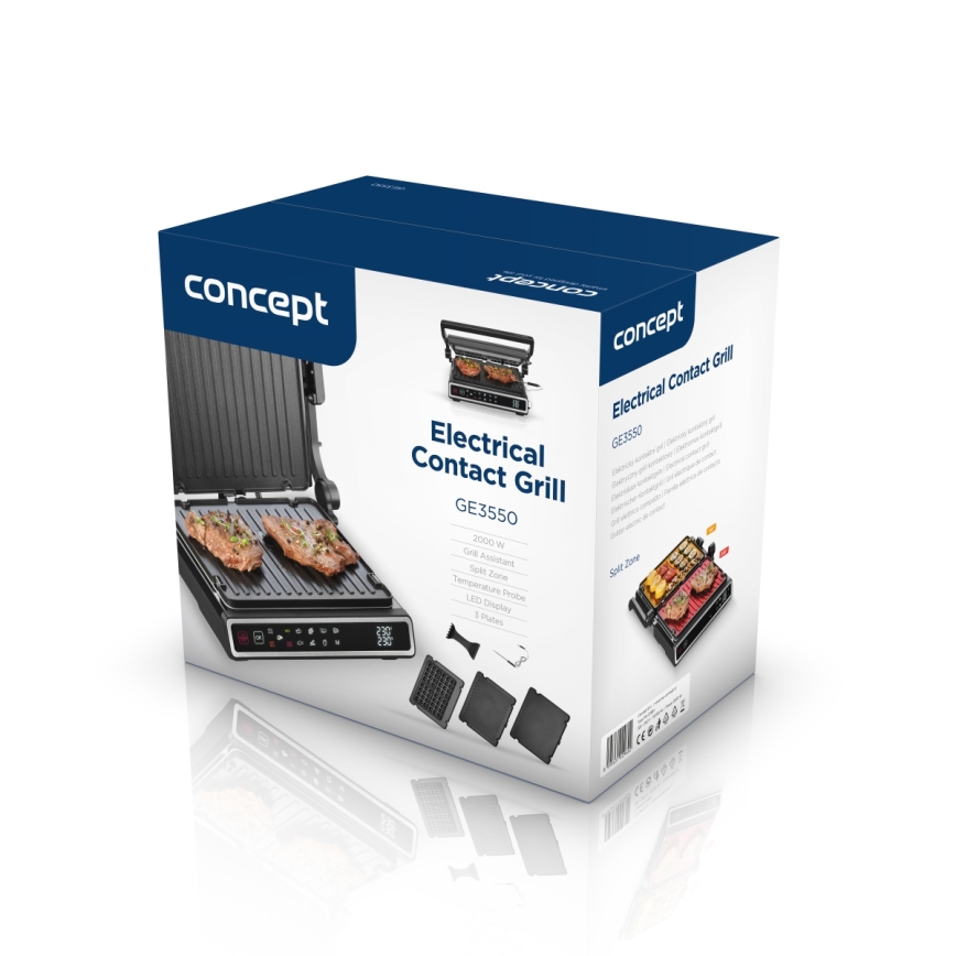 Concept ge3550 - Kontaktgrill mit Temperaturfühler 2000W/230V schwarz