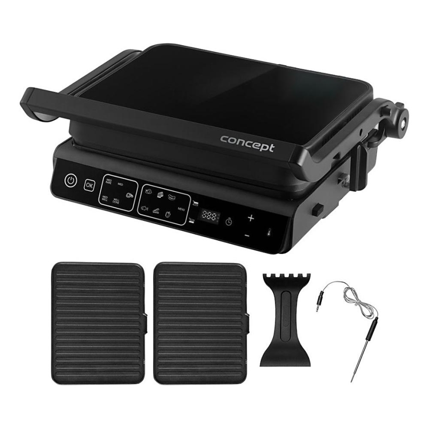 Concept ge3600 - Kontaktgrill mit Temperatursensor GLASS 2000W/230V schwarz