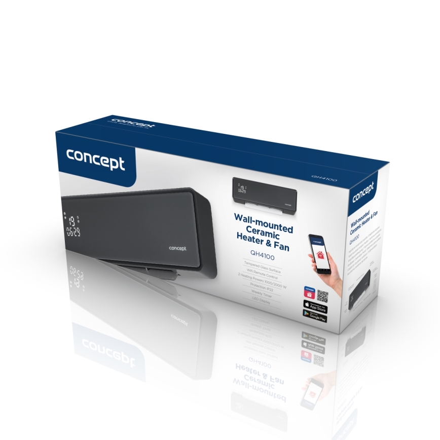 Concept QH4100 - Elektrisches Heizgerät 1000/2000W Wi-Fi IP22 grau + Fernbedienung