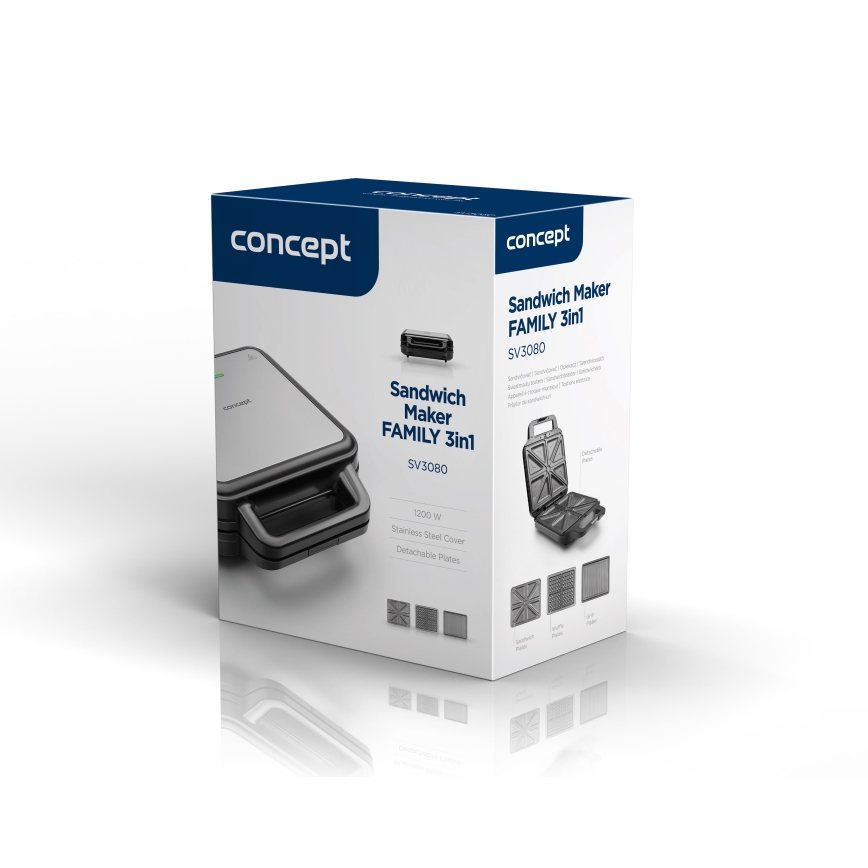 Concept SV3080 - Toaster FAMILY 3in1 1200W/230V schwarz/Edelstahl