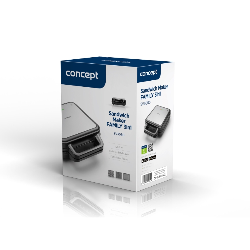 Concept SV3080 - Toaster FAMILY 3in1 1200W/230V schwarz/Edelstahl
