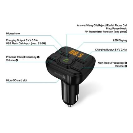 CONNECT IT CCC-8600-BK - FM-Sender fürs Auto mit Freisprechfunktion, schwarz