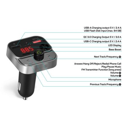 CONNECT IT CCC-8900-AN - FM-Sender fürs Auto mit Freisprechfunktion schwarz/silber