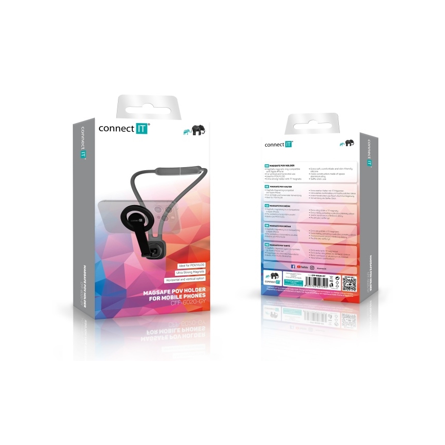 CONNECT IT CFF-6020-GY - Flexibler magnetischer MagSafe-Handyhalter zum Umhängen