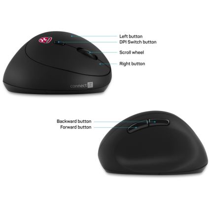 CONNECT IT CMO-2600-BK - Ergonomische kabellose Maus 800/1200/1600 DPI 1xAA schwarz