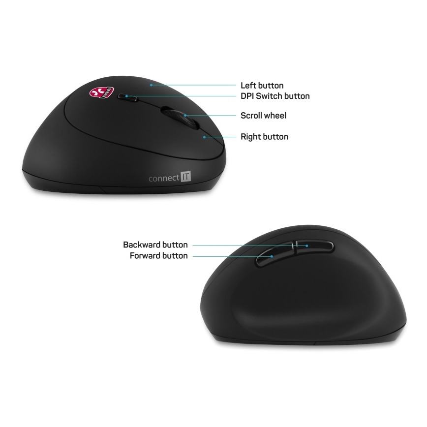 CONNECT IT CMO-2600-BK - Ergonomische kabellose Maus 800/1200/1600 DPI 1xAA schwarz