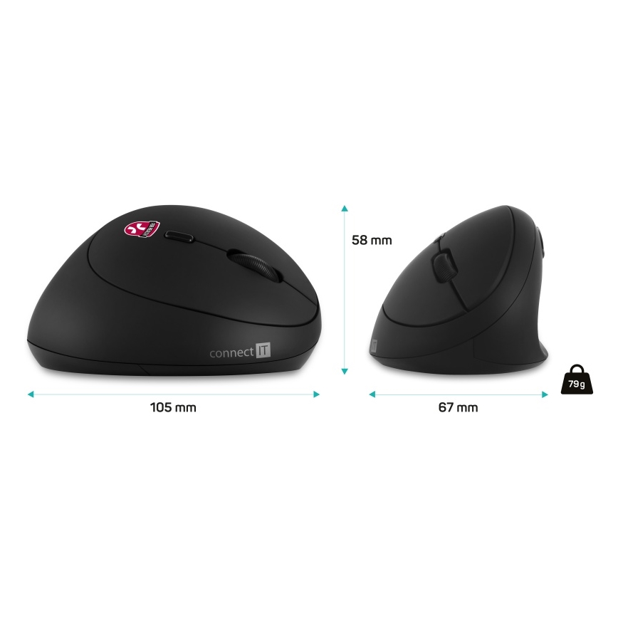 CONNECT IT CMO-2600-BK - Ergonomische kabellose Maus 800/1200/1600 DPI 1xAA schwarz