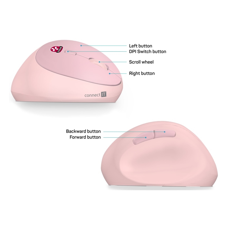 CONNECT IT CMO-2600-PK - Ergonomische kabellose Maus 800/1200/1600 DPI 1xAA rosa