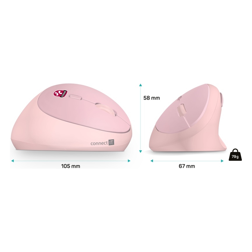 CONNECT IT CMO-2600-PK - Ergonomische kabellose Maus 800/1200/1600 DPI 1xAA rosa