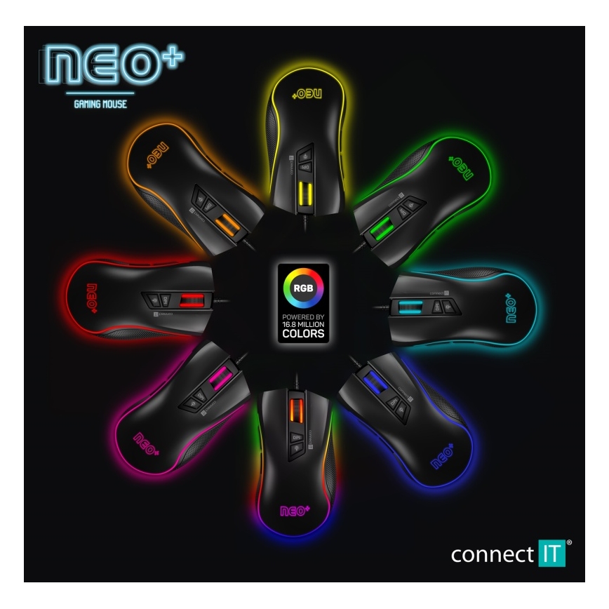 CONNECT IT CMO-3591-BK - LED RGB Kabelgebundene Gaming-Maus 500-7200 DPI schwarz