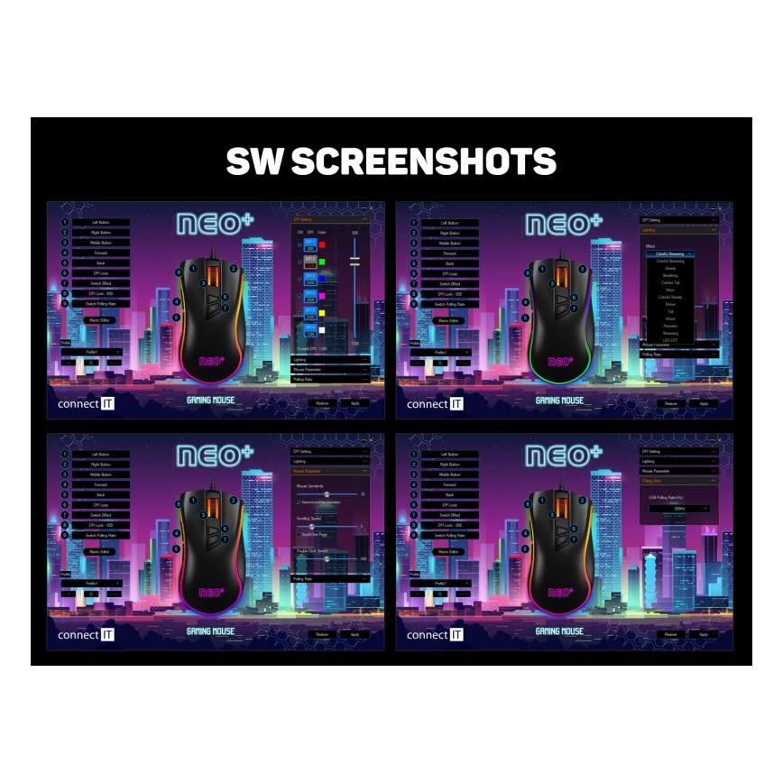 CONNECT IT CMO-3591-BK - LED RGB Kabelgebundene Gaming-Maus 500-7200 DPI schwarz