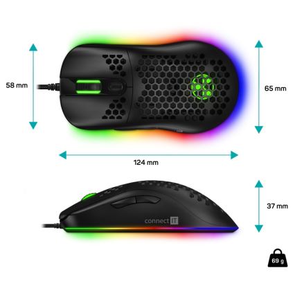 CONNECT IT CMO-5511-BK - LED RGB Kabelgebundene Gaming-Maus 200-12800 DPI schwarz
