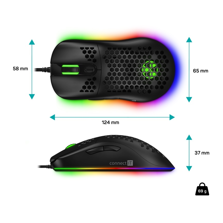 CONNECT IT CMO-5511-BK - LED RGB Kabelgebundene Gaming-Maus 200-12800 DPI schwarz