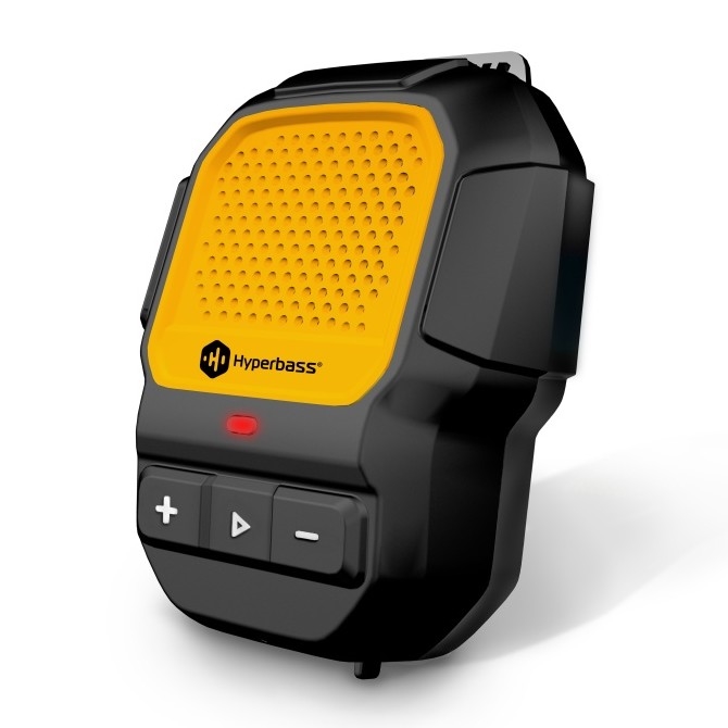 CONNECT IT HSP-1010-BK - ClipBEAT kabelloser Lautsprecher mit integriertem Mikrofon, 2 W/5 V, 560 mAh, IPX7, schwarz/gelb