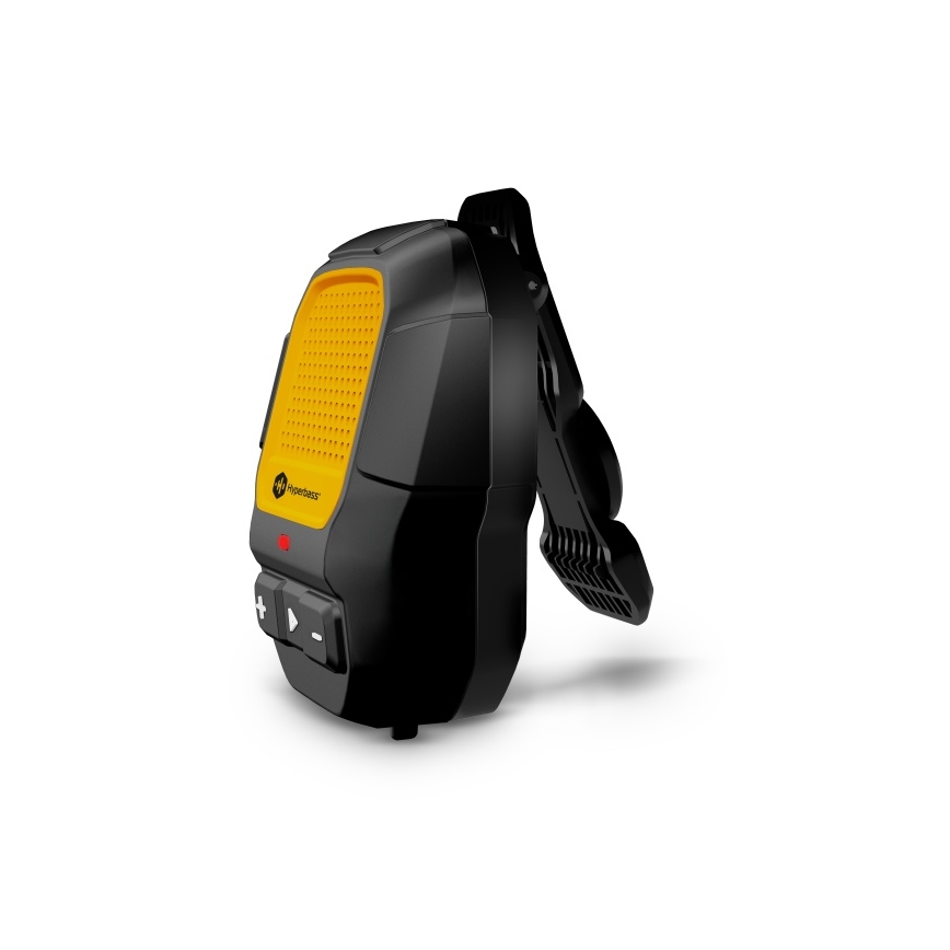 CONNECT IT HSP-1010-BK - ClipBEAT kabelloser Lautsprecher mit integriertem Mikrofon, 2 W/5 V, 560 mAh, IPX7, schwarz/gelb