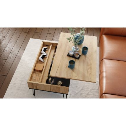 Couchtisch mit anhebbarer Platte und Ablage HALIJA Eiche/schwarz