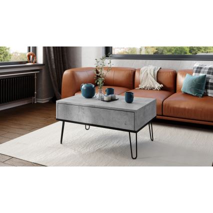 Couchtisch mit anhebbarer Platte und Ablage HALIJA grau/schwarz