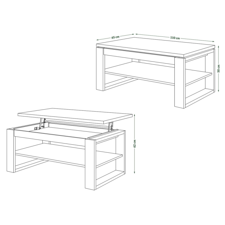 Couchtisch mit Hubfunktion und Ablage NEA Craft-Eiche/schwarz
