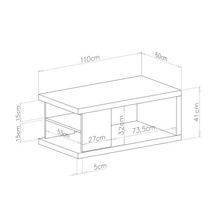 Couchtisch mit Regal und Stauraum LORA, Artisan-Eiche/Schwarz