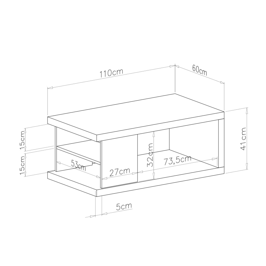 Couchtisch mit Regal und Stauraum LORA, Artisan-Eiche/Schwarz