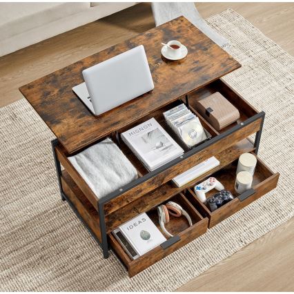 Couchtisch NYRO mit Hebefunktion – Braun/Schwarz