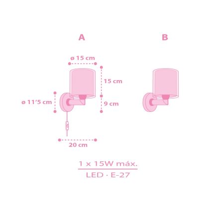 Dalber 41259 - Kinder-Wandleuchte HELLO KITTY&FRIENDS 1xE27/15W/230V rosa