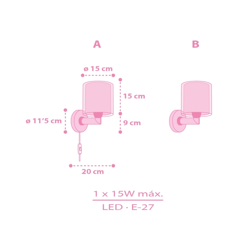 Dalber 41259 - Kinder-Wandleuchte HELLO KITTY&FRIENDS 1xE27/15W/230V rosa