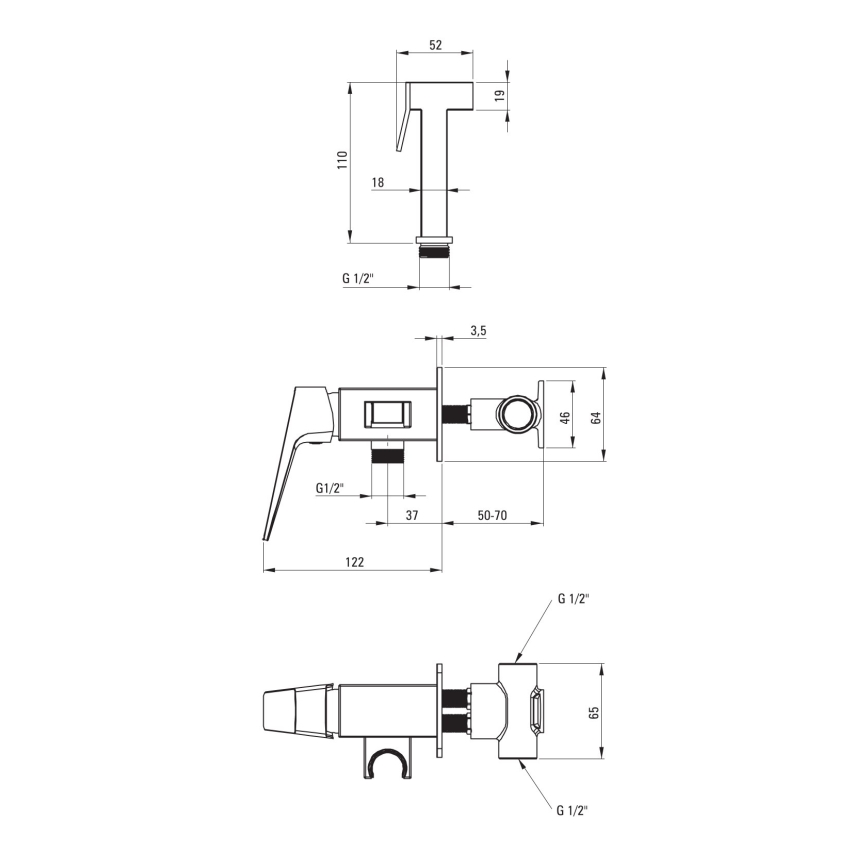 Deante BQL_034M - Bidetarmatur mit Brause zur Unterputzmontage BLUR, glänzender Chrom