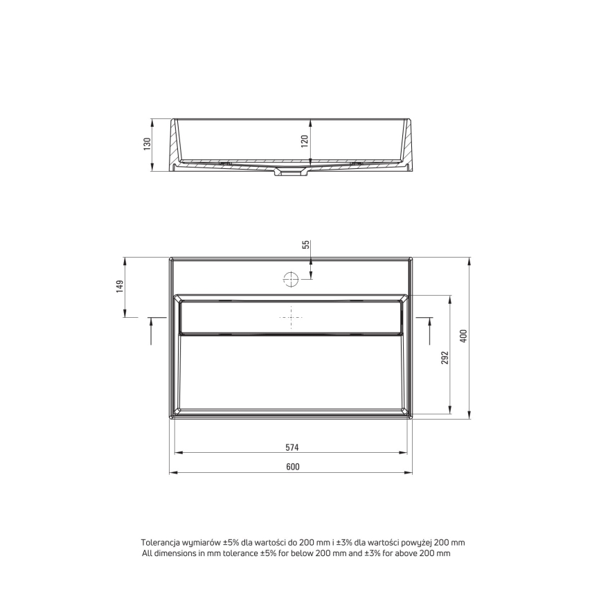 Deante CQR_SU6M - Aufsatzwaschbecken CORREO 40x60 cm Granit/Metallisch Grau