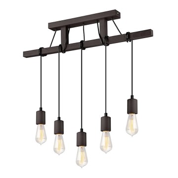 Deckenleuchte an Seil LEON 5xE27/60W/230V Buche
