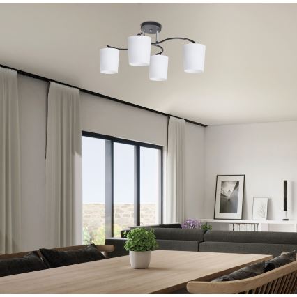 Deckenleuchte an Stange ESNYR 4xE27/40W/230V schwarz/weiß