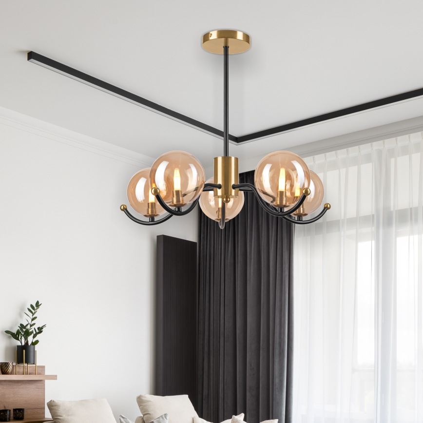 Deckenleuchte an Stange GEORGIA 5xG9/5W/230V golden/rauchig beige