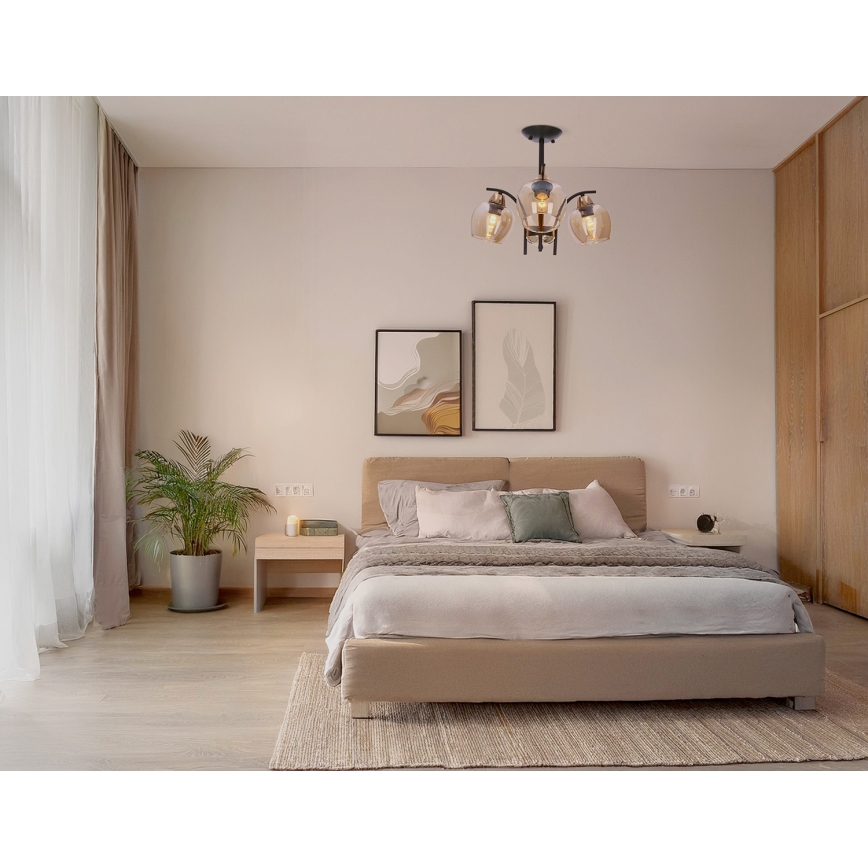 Deckenleuchte an Stange MERRA 3xE27/40W/230V schwarz/beige