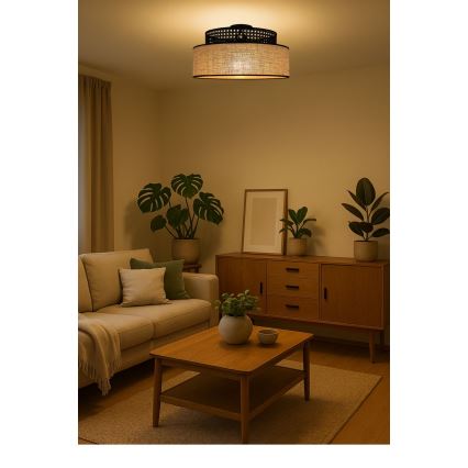 Deckenleuchte BOHO 1xE27/60W/230V d 40 cm schwarz/Rattan