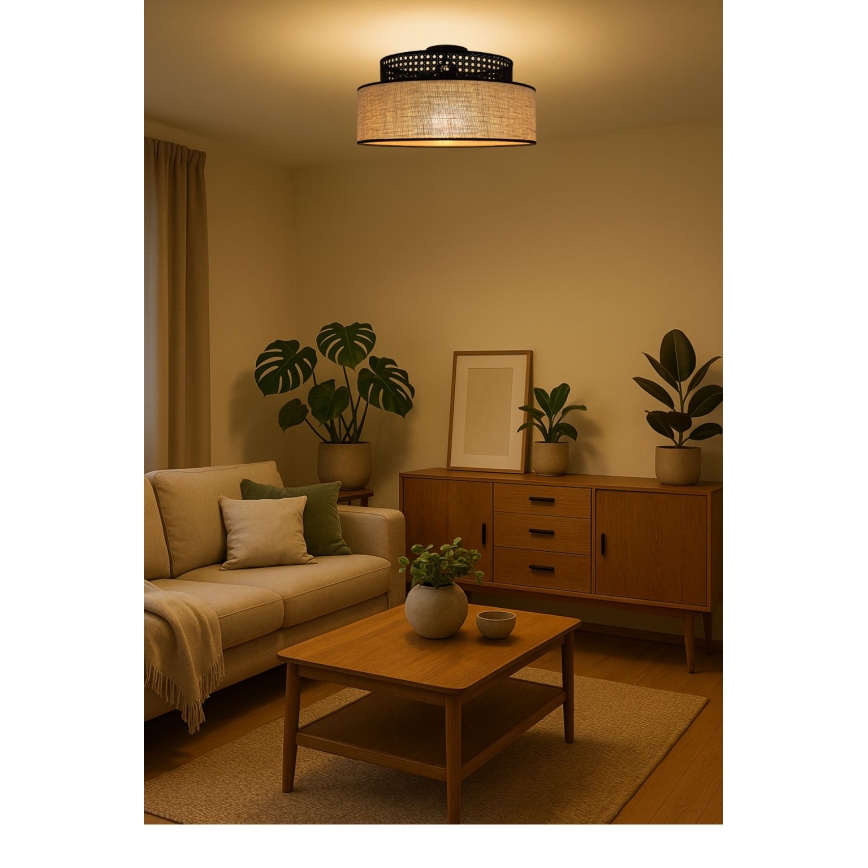 Deckenleuchte BOHO 1xE27/60W/230V d 40 cm schwarz/Rattan