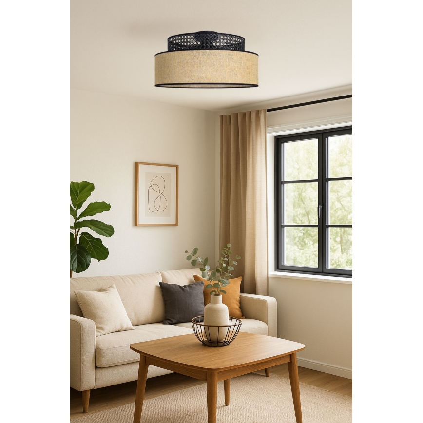 Deckenleuchte BOHO 1xE27/60W/230V d 40 cm schwarz/Rattan