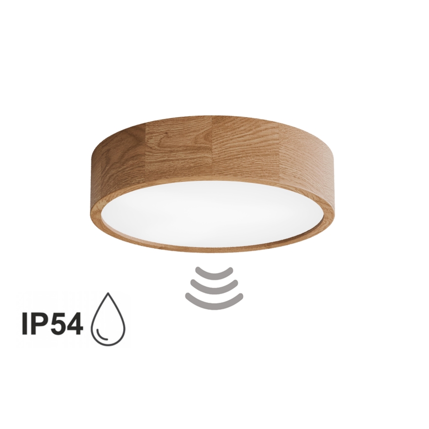 Deckenleuchte CLEO für Badezimmer mit Sensor, 3x E27/24W/230V, Ø 37,5 cm, IP54, Eiche