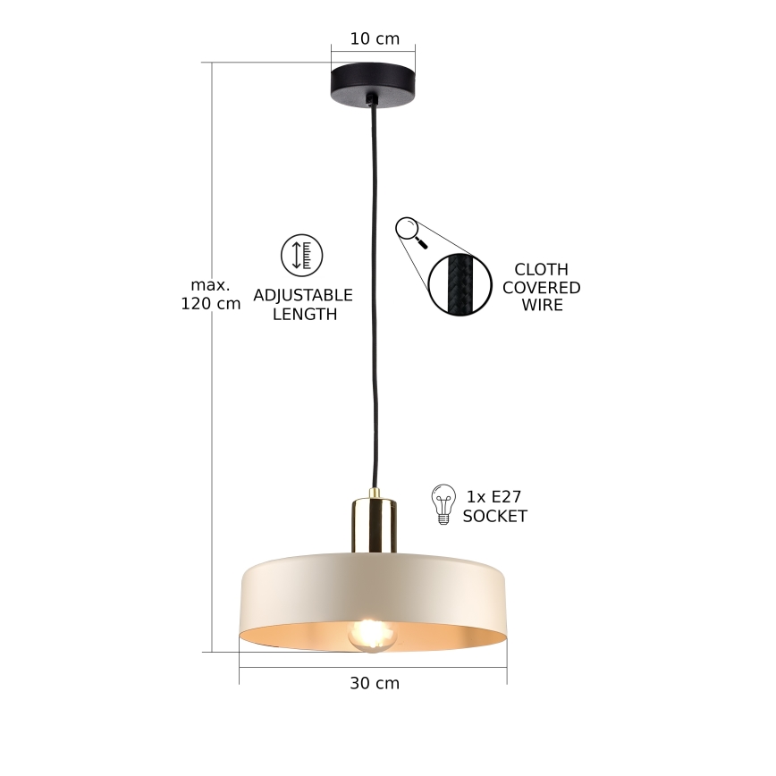 Deckenleuchte an Kabel LATTE 1xE27/60W/230V beige/schwarz/glänzender Chrom